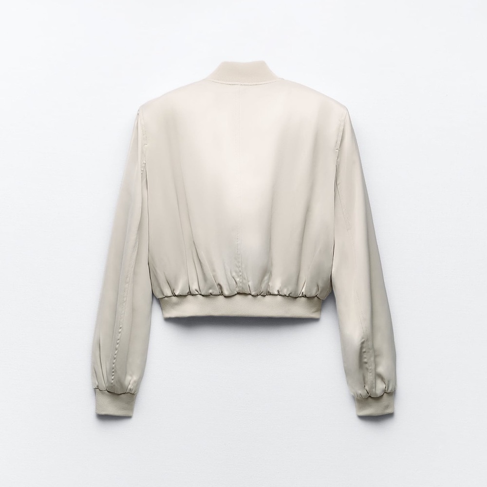 Zara satin effect crop bomber Sand color NWT - Picture 6 of 7